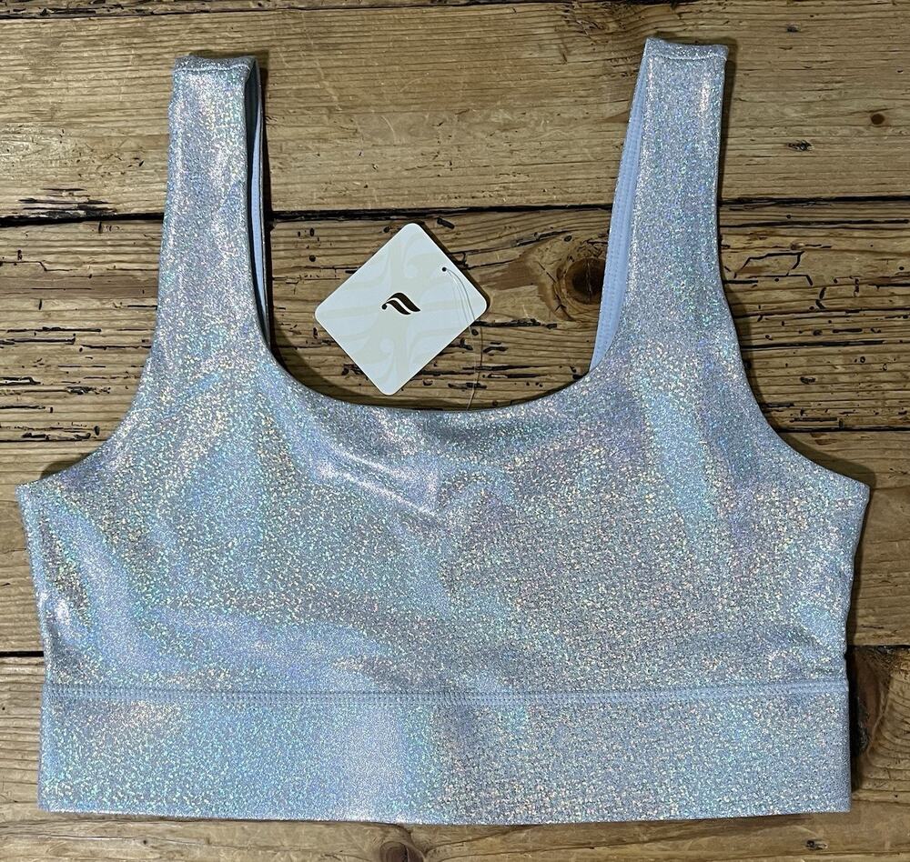 Fabletics Women’s Size M Glitter/Hologram Harlyn Medium Impact Sports Bra NEW